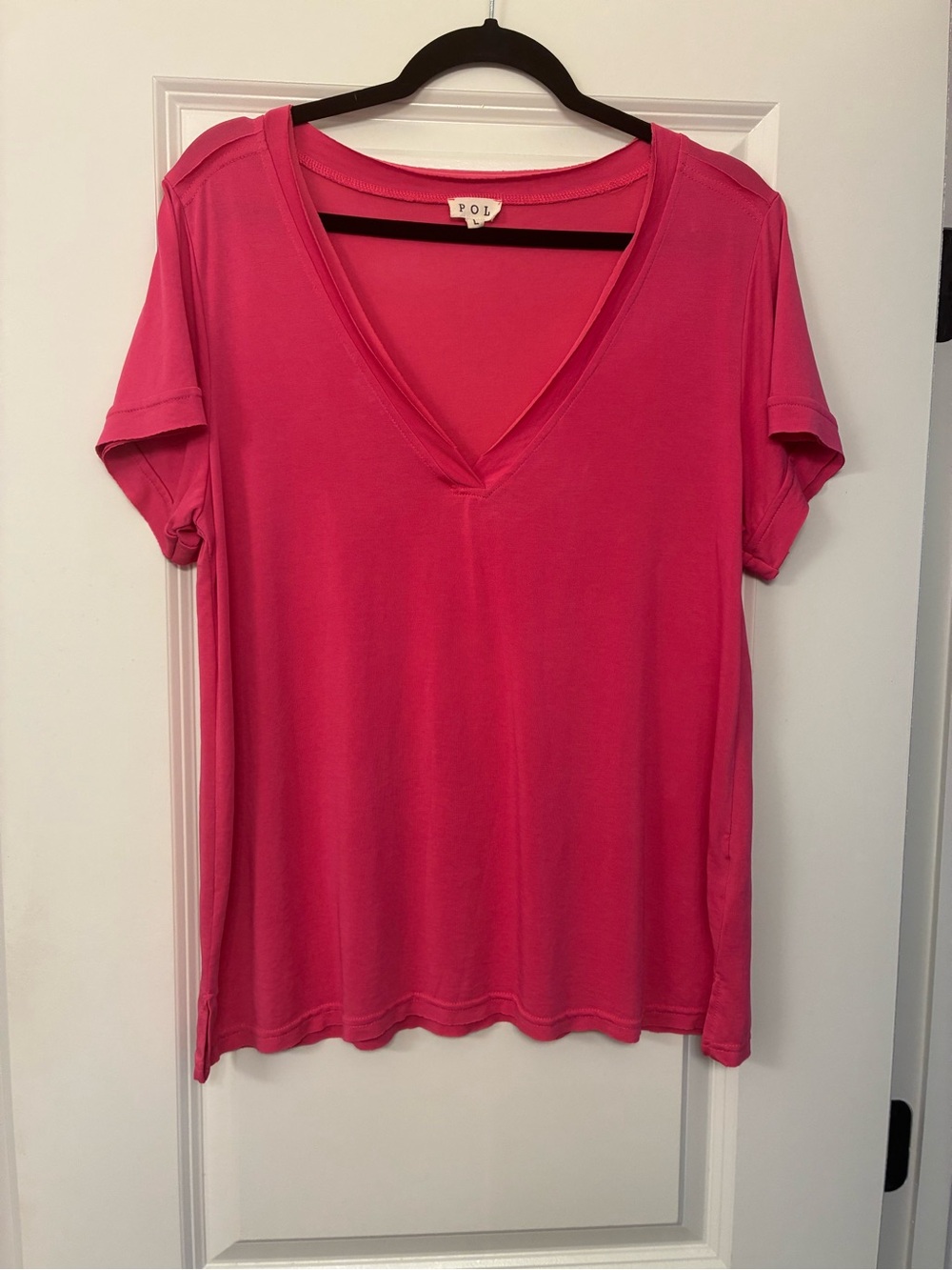 POL Bright Pink V-Neck Short Sleeve Tee